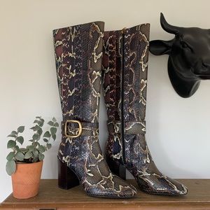 Coach Evelyn Boot In Snakeskin Oxblood/Natural Multi Size 7 NWOB Knee High